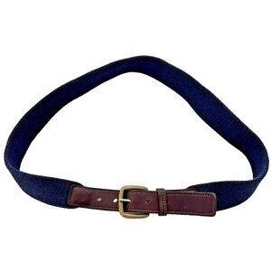 Vintage Navy Mahogany Webbed Leather Belt Netherlands Men’s Size 32 Brass Buckle